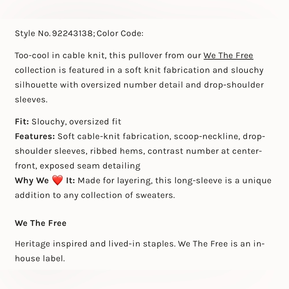 ▪️NWT We The Free 87 Pullover Knit Sweater - Picture 6 of 9